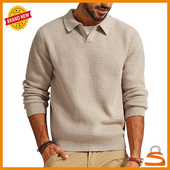 Men's V-Neck Cable Knit Pullover Sweater Long Sleeve Premium Fabric